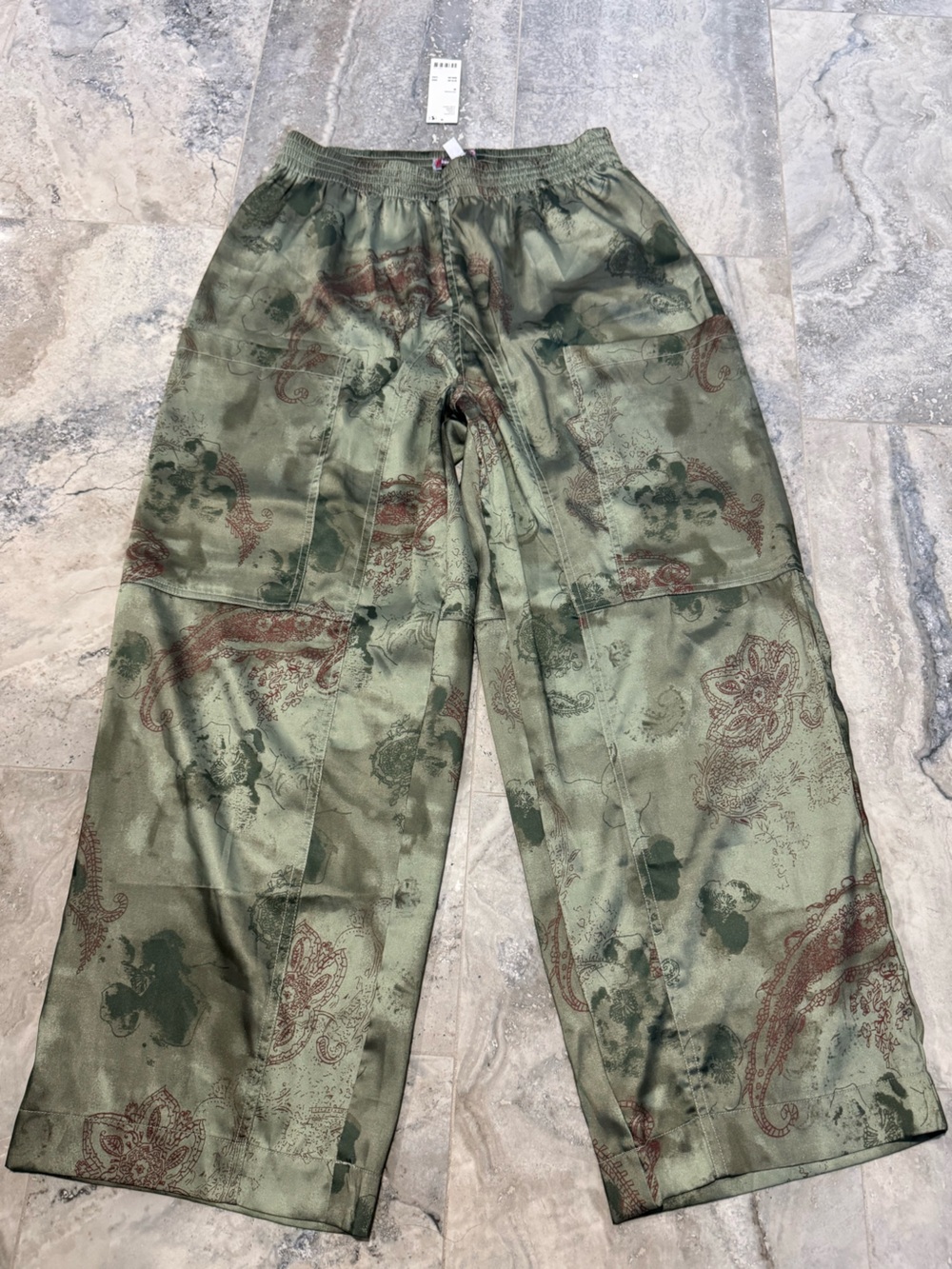 Urban Outfitters Olive Green Paisley-Print Wide Leg Cargo Pants